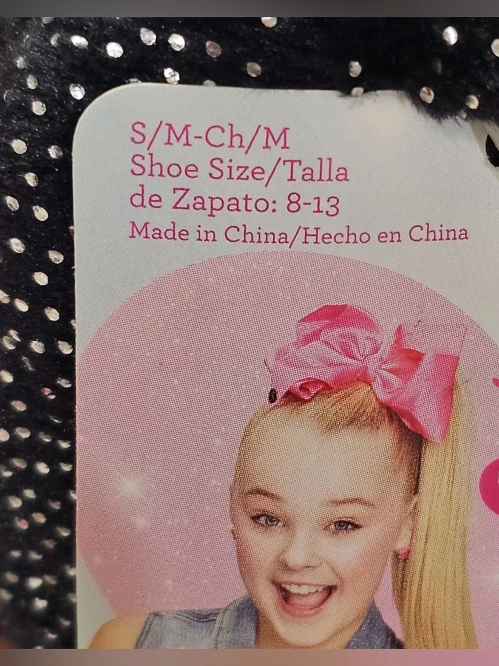 JoJo Siwa Girls Slipper Socks S M 8-13 Black Sparkle Bow Nickelodeon Cozy Fuzzy